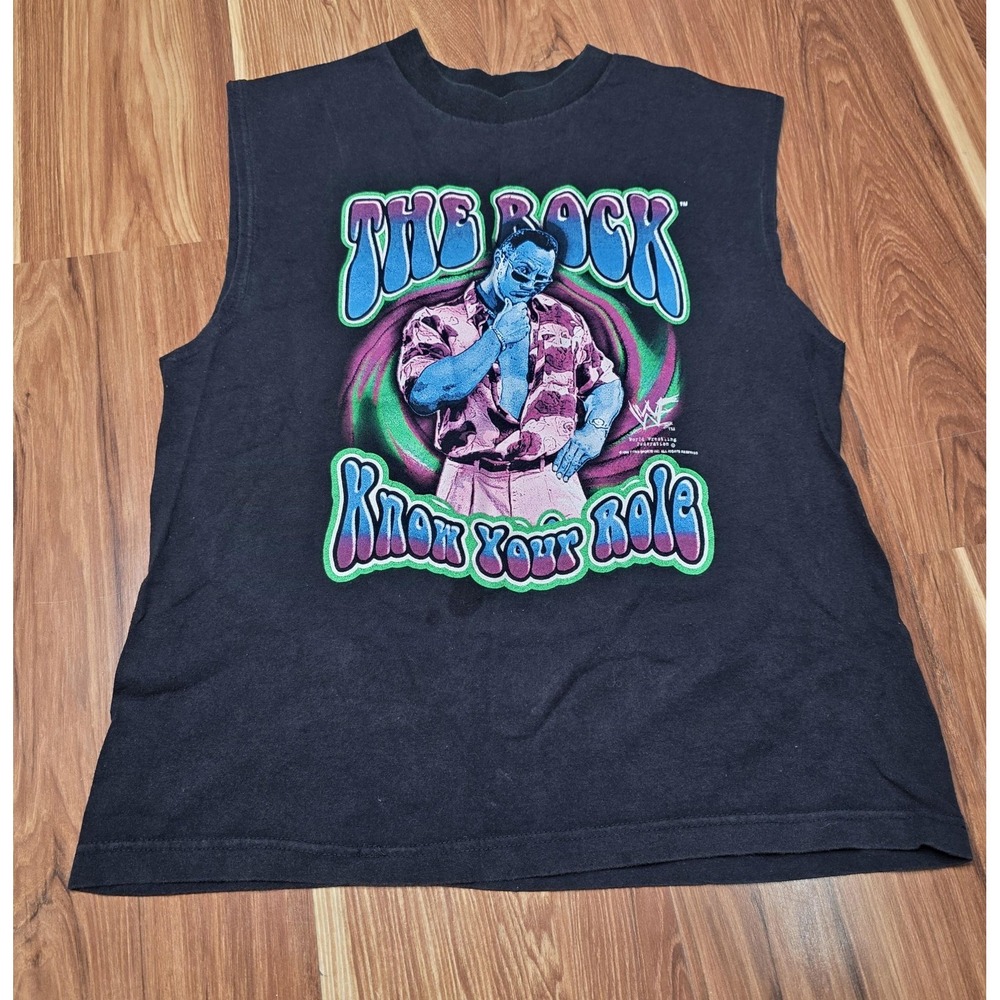 Vintage Trau & Loevner WWF The Rock Tank‎ Boys XL 18-20 Black Know Your Role 90s